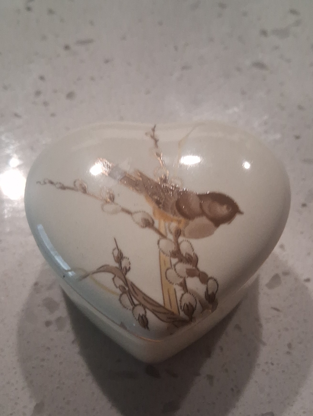 Otagiri Heart-Shaped Ceramic Bird Trinket Box